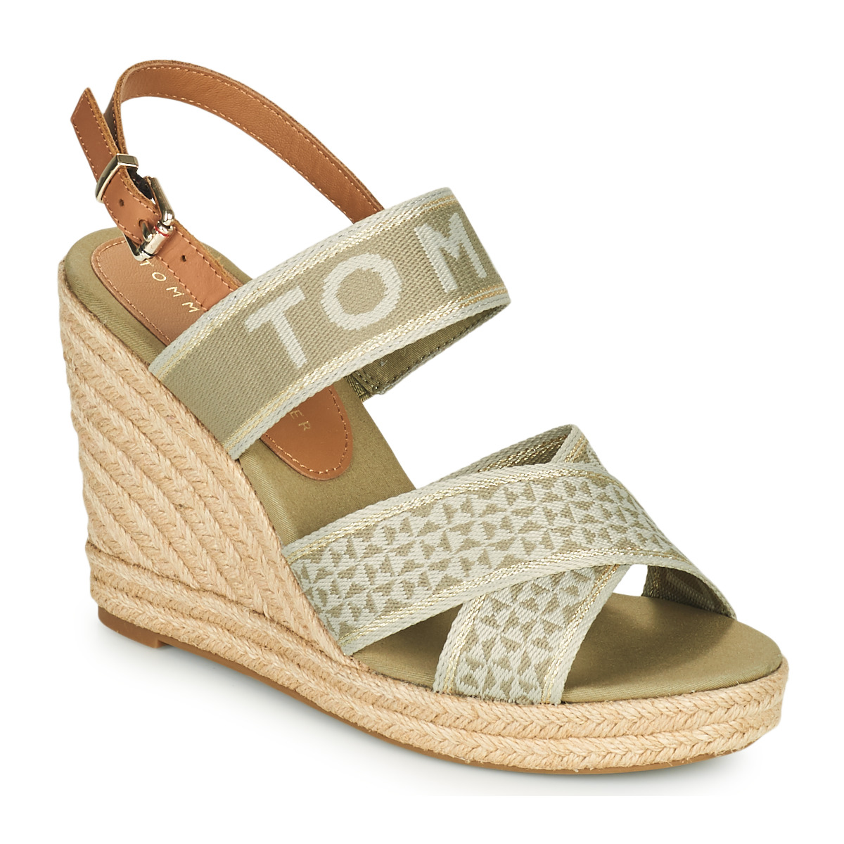 Tommy Hilfiger – TOMMY WEBBING HIGH WEDGE SANDAL – Kaki