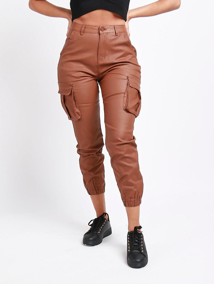 Pantalon cargo marron simili cuir