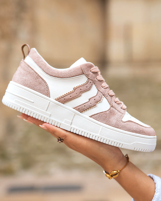 Basket femme blanche et rose à lacets – CL65 PINK