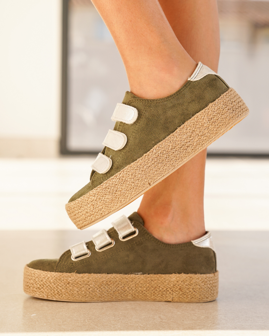 Basket espadrille en toile femme kaki – Delphine