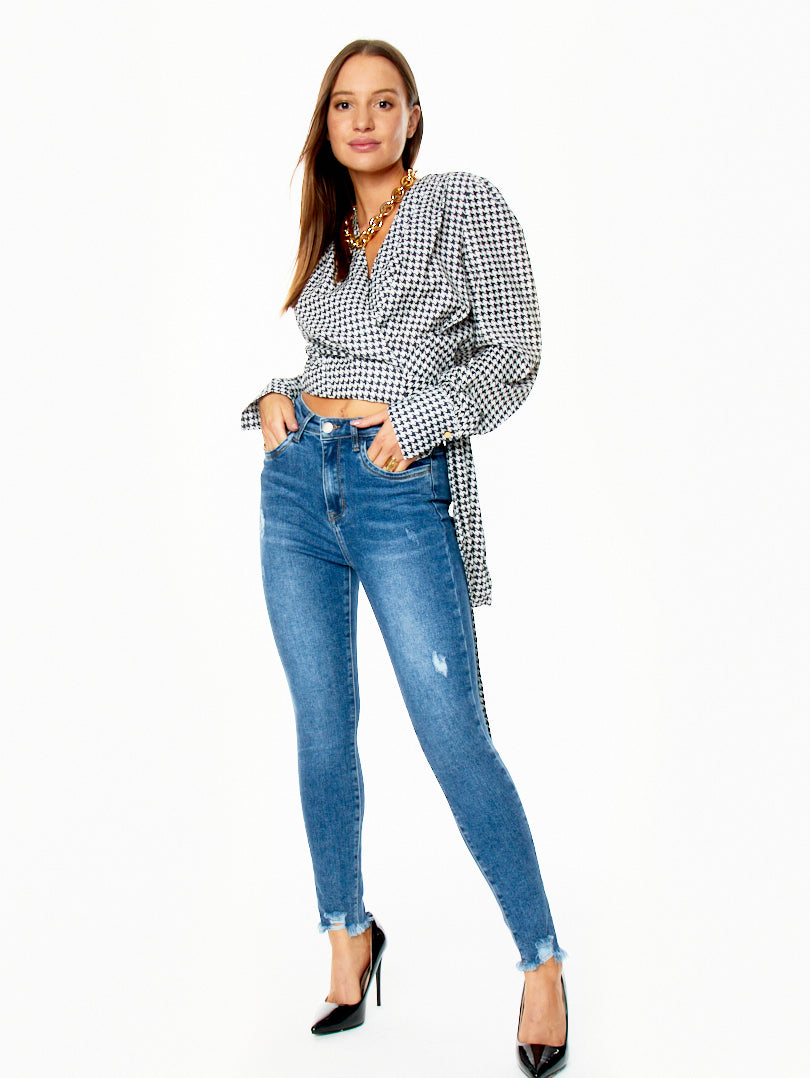 Jean taille haute 5 poches Denim bleu moyen