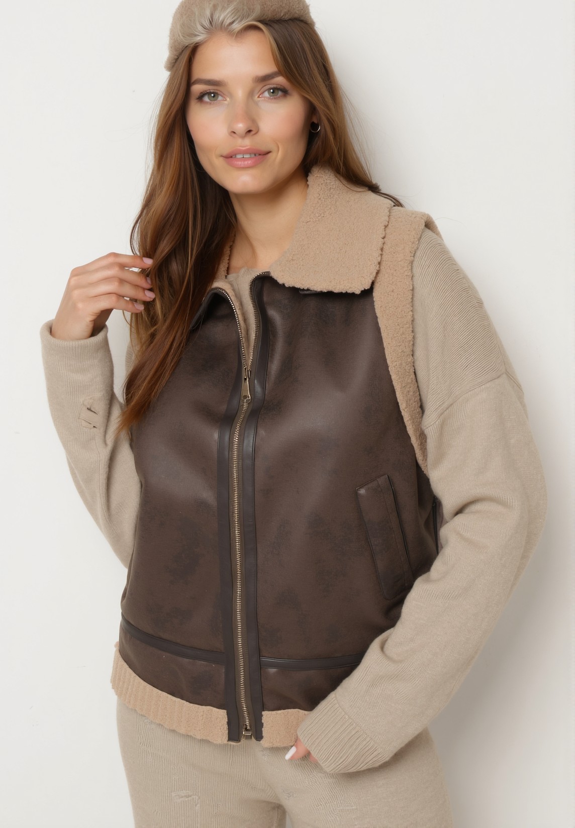 Blouson aviateur sans manches marron