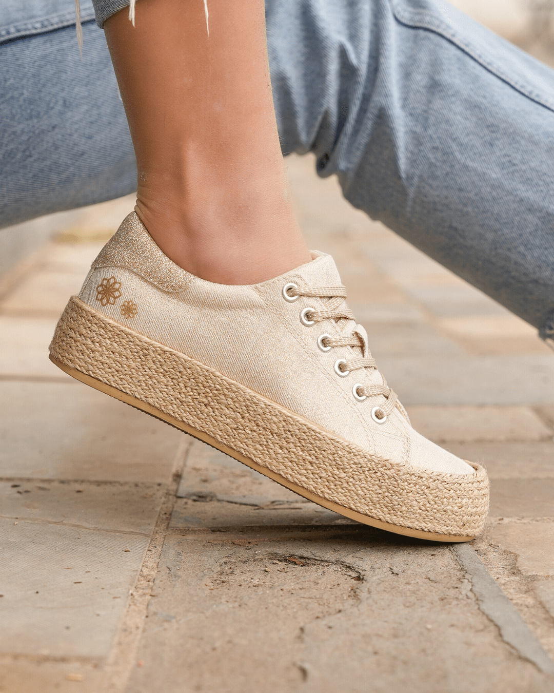 Basket espadrille femme dorée en toile – Eva