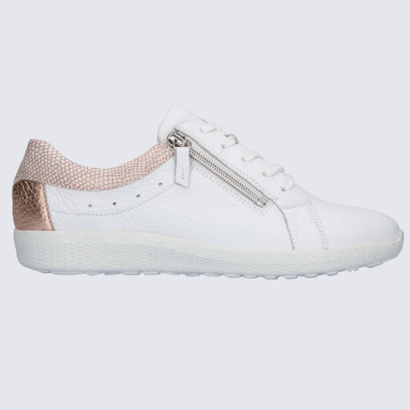 Baskets Waldlaufer, baskets confortables zippées femme en cuir blanc