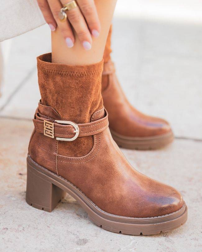 Bottines femme camel à talon – Grace