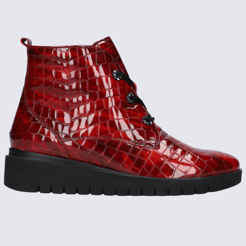 Bottines Waldlaufer, bottines aspect croco femme en cuir vernis rouge