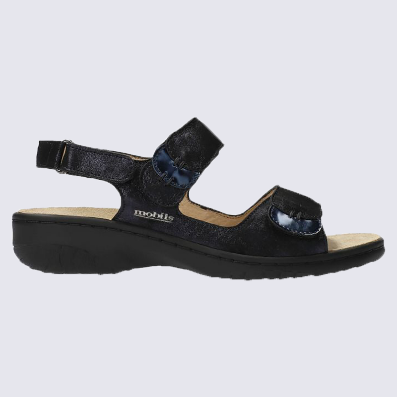 Sandales Mobils, sandales confortables femme en cuir bleu