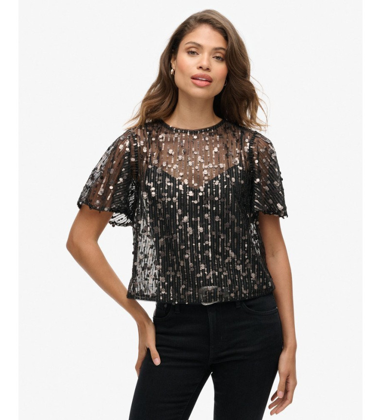 T-SHIRT TRANSPARENT AVEC PAILLETTES NOIRES 3189453