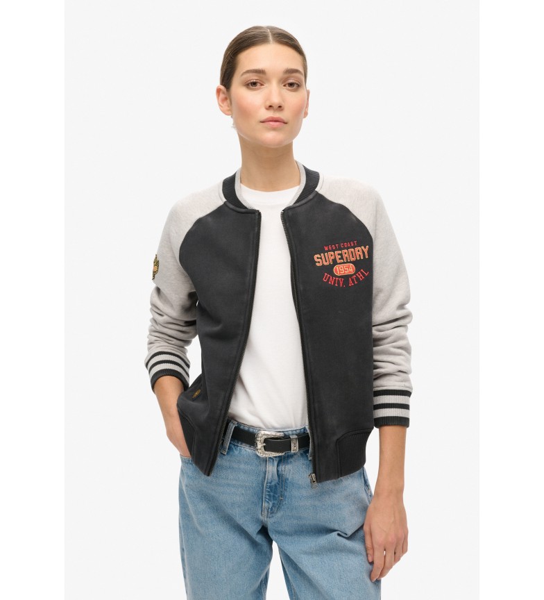 COLLEGE SCRIPT GRAPHIC KNITTED BOMBER JACKET BLACK 3189240